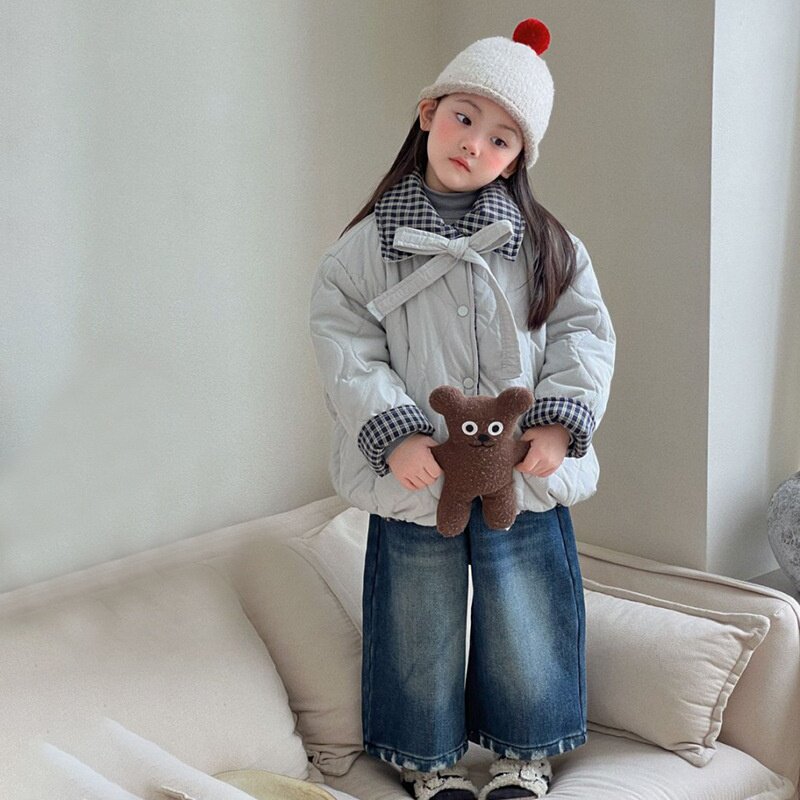 女童棉服2026新款儿童洋气两面穿夹棉外套加绒九分牛仔裤两件套潮