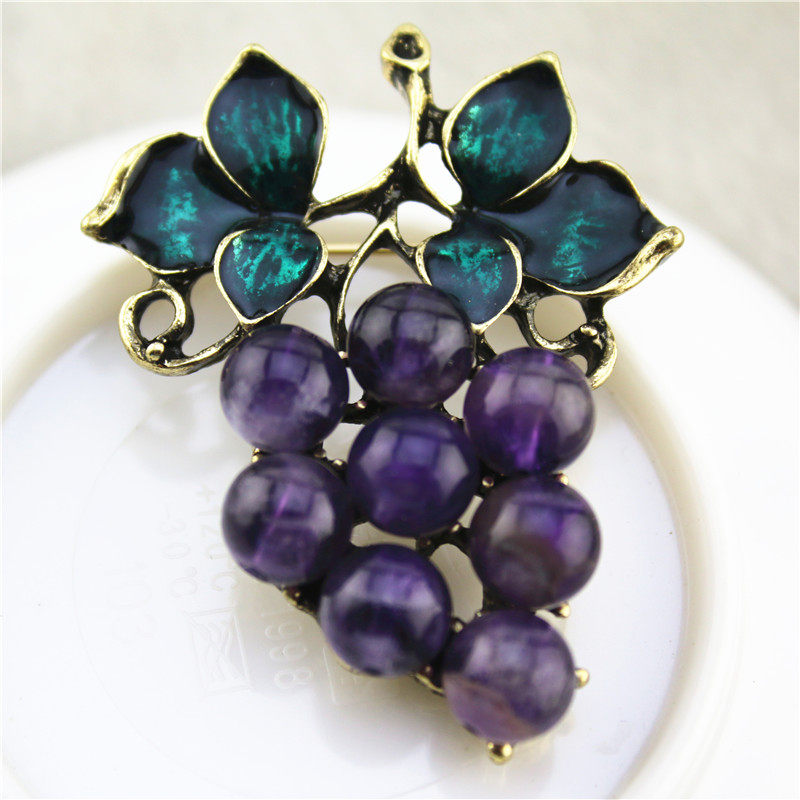 复古夸张镶嵌紫水晶葡萄胸针电镀古金色绿色滴油水果风格男士胸花,饰品/流行首饰/时尚饰品新,胸针,淘宝优惠券,粉丝福利购,淘宝优惠卷