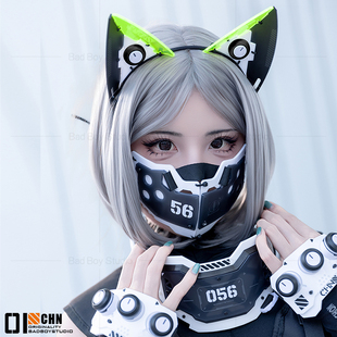 赛博朋克面罩猫耳头饰发箍颈环手甲战术中央町战术工艺科幻感cos