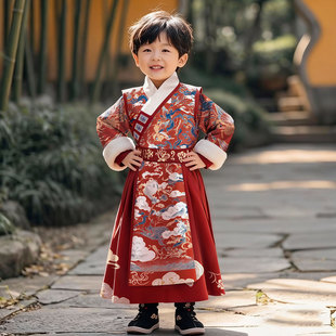 汉服男童2026新款冬装过年服儿童国风古装男孩新中式唐装拜年服冬