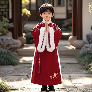 男童汉服新中式冬装男宝拜年服儿童国风唐装男孩古风古装过年服冬