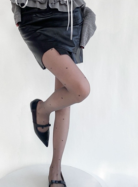 INS简约气质格雷系灰色透明丝袜早秋0D任意剪圆点织花T档连裤袜女