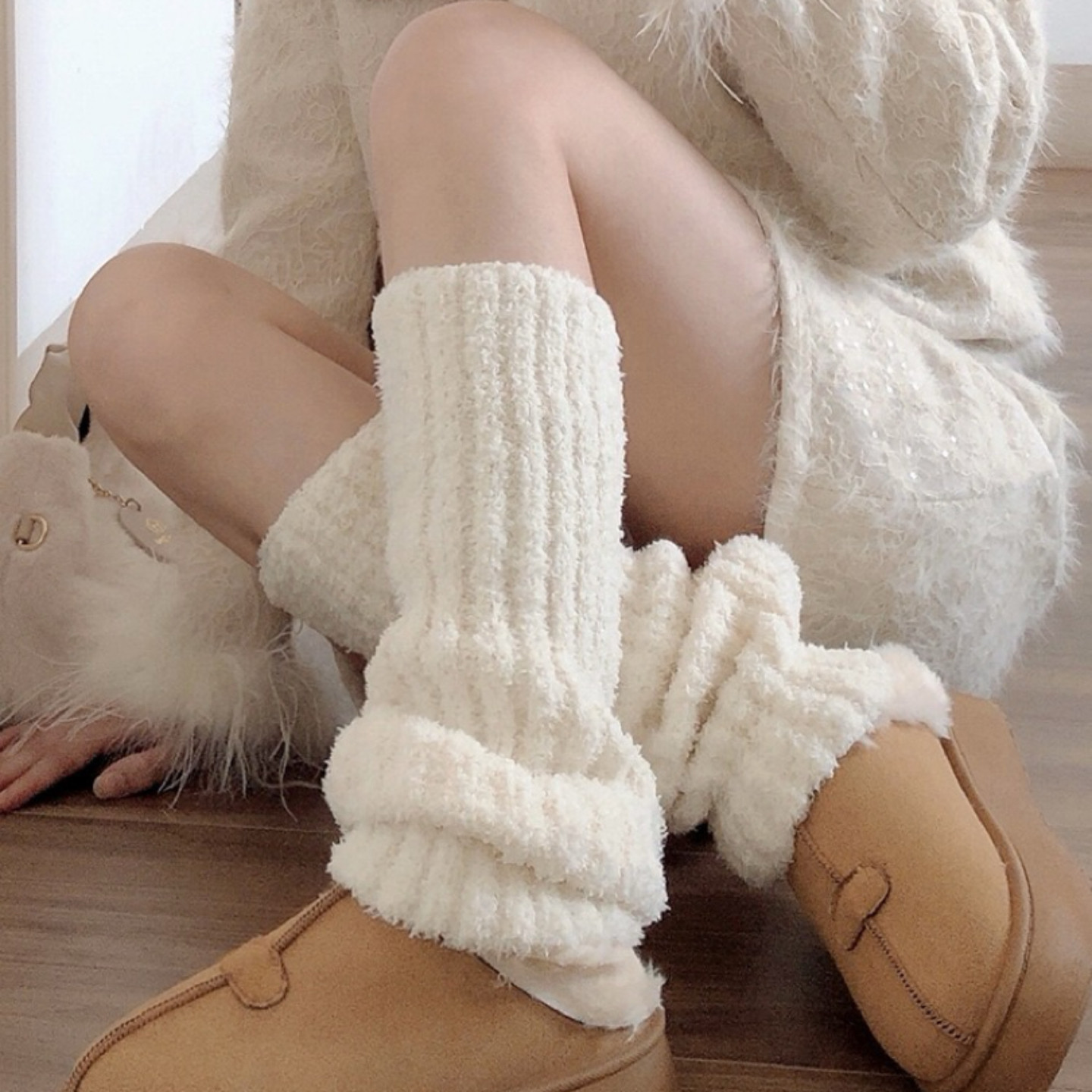 冬季加厚保暖珊瑚绒显瘦坑条袜套