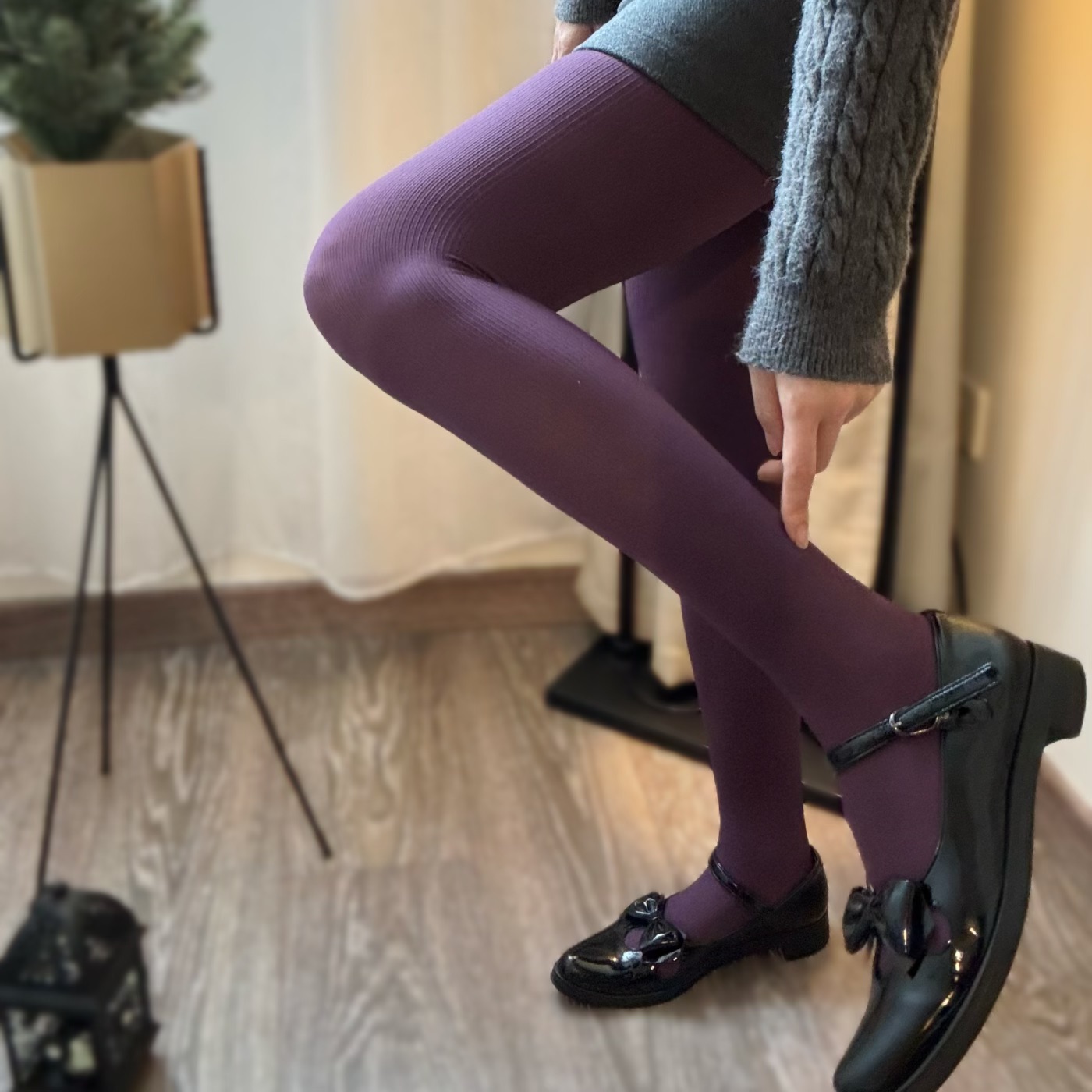 秋季紫色竖条天鹅绒显瘦裤袜韩系美腿哑光连裤袜性感御姐丝袜百搭