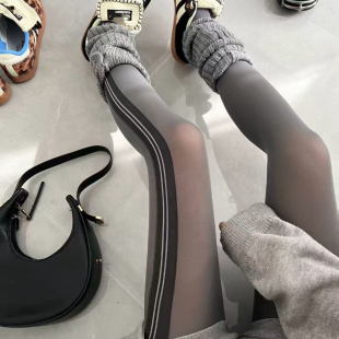 袜 复古80D竖杠拼接显瘦连裤 秋季 运动芭蕾风灰色天鹅绒打底袜美式