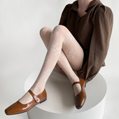 INS风韩系蔷薇花白色提花丝袜复古花卉早秋防脱丝透明连裤 袜多色