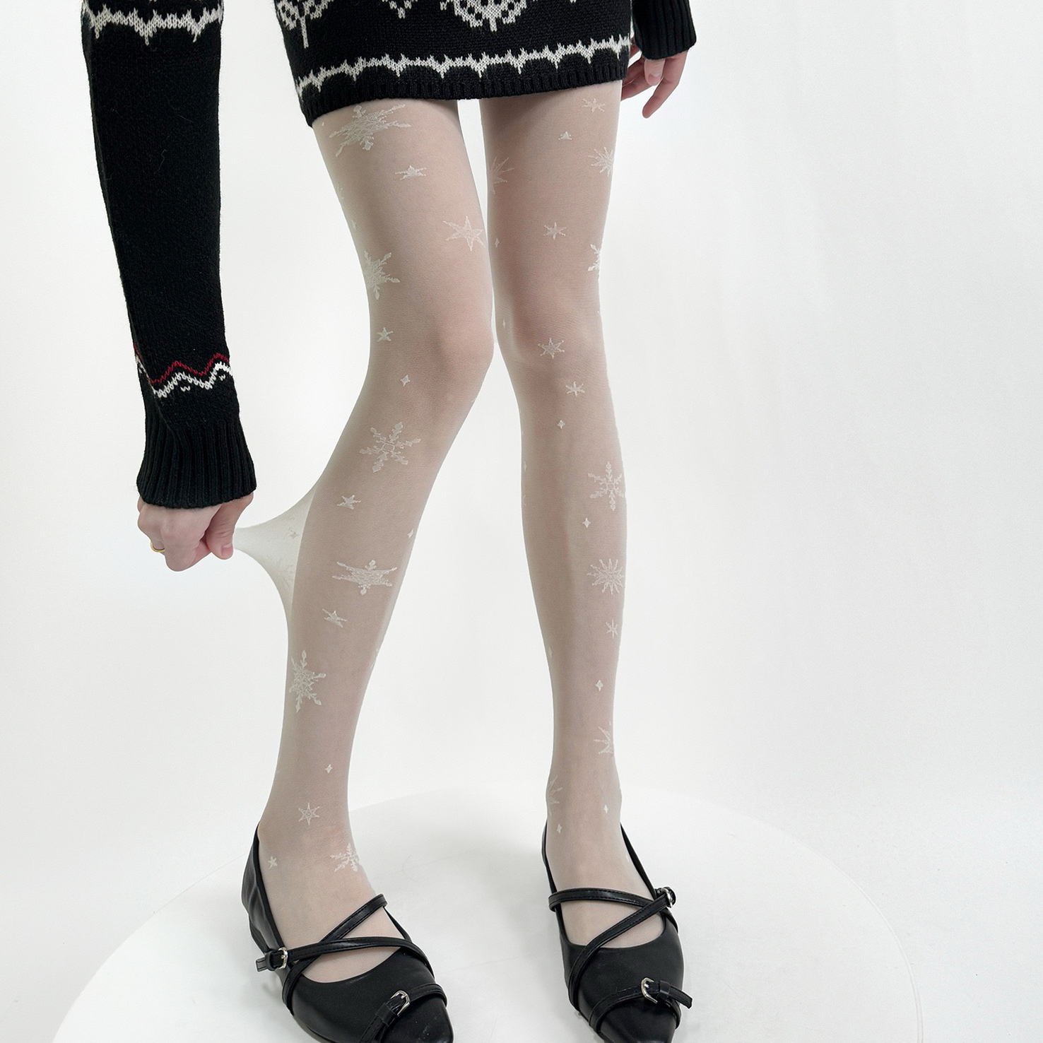 超薄性感甜美奶白色雪花织花丝袜浪漫费尔岛叠穿袜套白丝连裤袜女