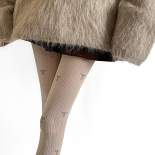 甜妹芭蕾粉色点点蝴蝶结织花丝袜Lolita蕾丝显腿细棉质连裤袜7色