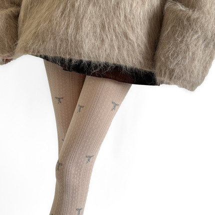 甜妹芭蕾粉色点点蝴蝶结织花丝袜Lolita蕾丝显腿细棉质连裤袜7色