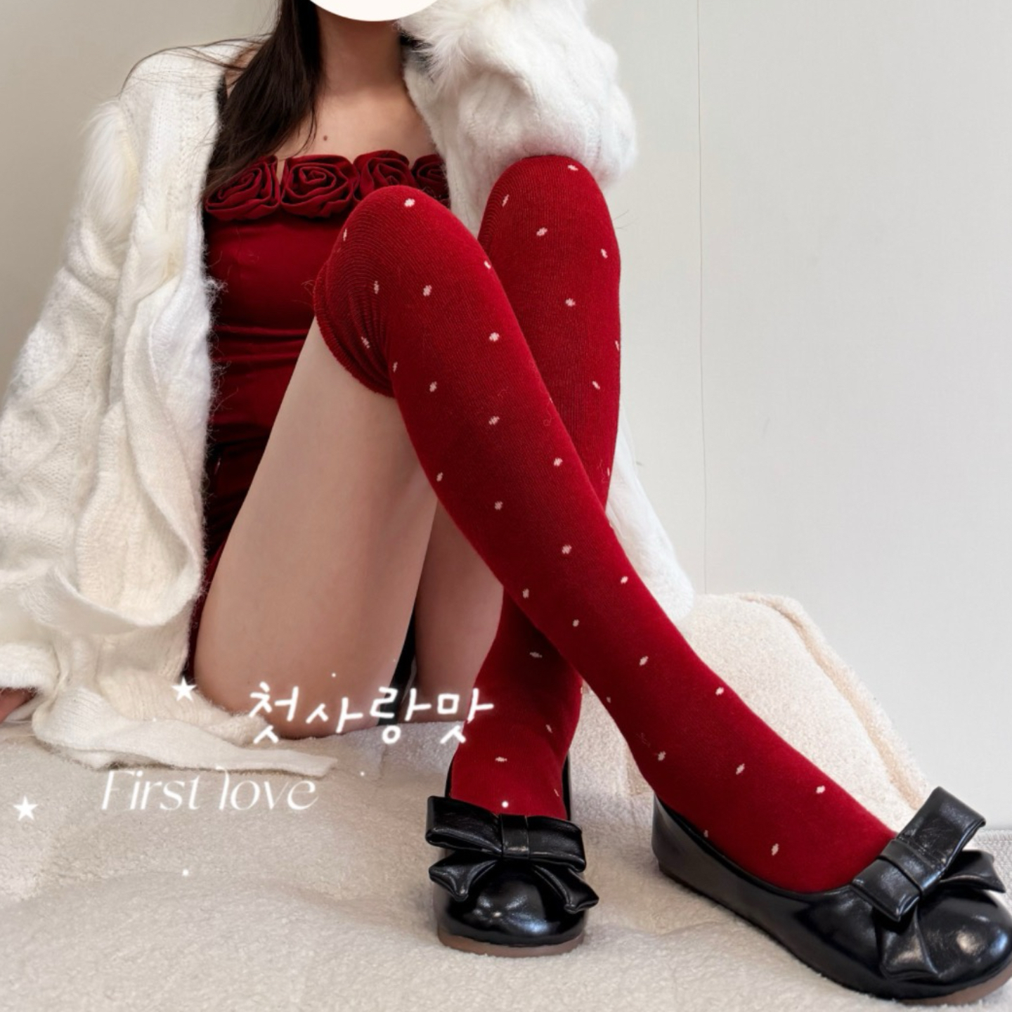 秋冬加厚毛圈红色圣诞过膝袜6色