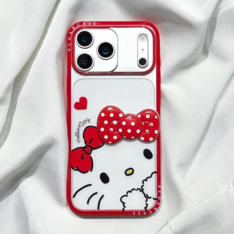 HelloKitty蝴蝶结卡通适用苹果17iPhone16promax手机壳可爱红色边框保护套少女心新款保护壳15/14/13高级感女