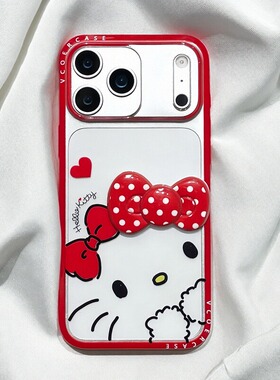 HelloKitty蝴蝶结卡通适用苹果17iPhone16promax手机壳可爱红色边框保护套少女心新款保护壳15/14/13高级感女