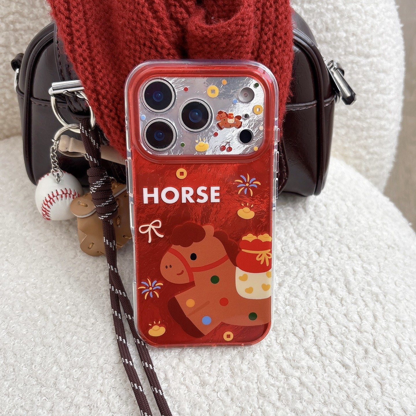 简约闪粉马上福袋适用苹果iPhone17promax卡通马保护套手机壳新年好运穿搭红色16/15新款挂绳手提环挂件马女,3C数码配件,手机保护套/壳,淘宝优惠券,粉丝福利购,淘宝优惠卷