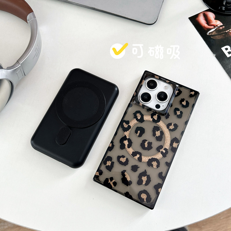 13-17pm简约黑金豹纹磁吸手机壳