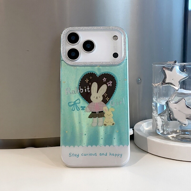 简约可爱卡通闪粉碎花兔子头像适用苹果16promax手机壳iPhone15新款14个性创意13韩系17promax防摔女款星黛露