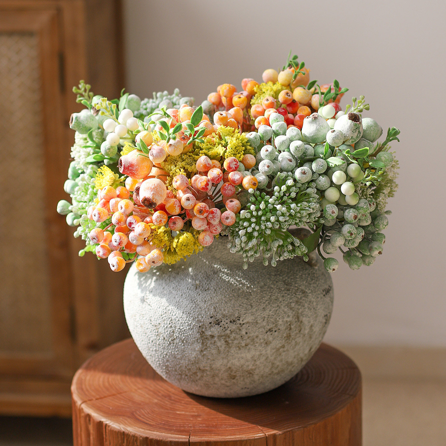 复古仿真花蓝莓果实假花逼真摆设仿生干枝插花装饰客厅餐桌花艺