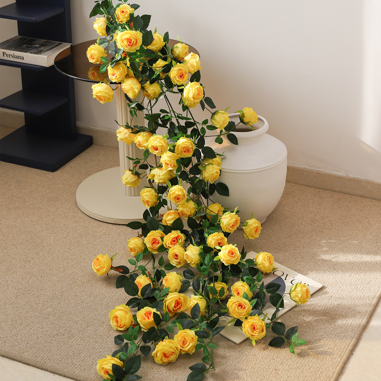 新款大号宝石玫瑰藤蔓黄色玫瑰仿真花藤客厅装饰墙面布置婚庆装饰
