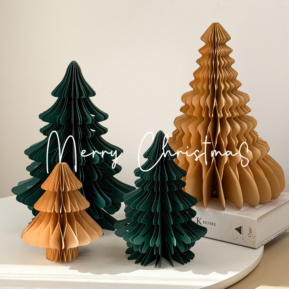 2025新款圣诞树摆件桌面纸质迷你圣诞树蜂窝纸拍照装饰橱窗装饰