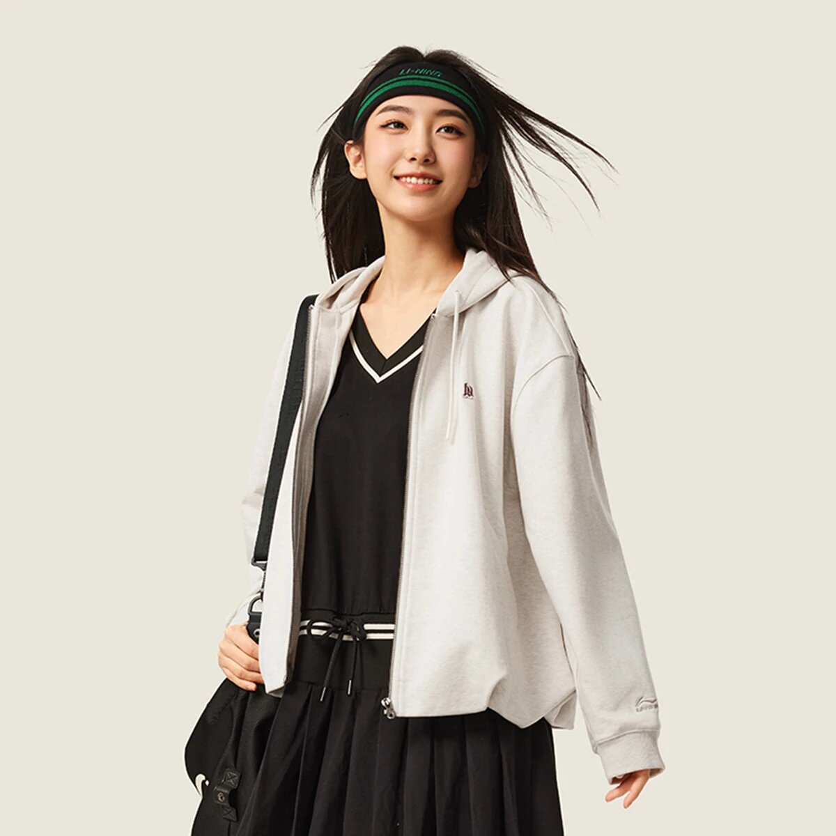 李宁网球卫衣女款2025新款宽松帽衫开衫连帽外套运动服女AWDVC22