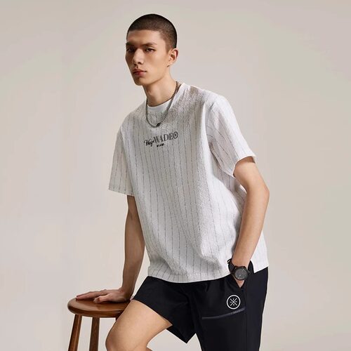 李宁短袖T恤男士2024夏季新款韦德泡泡纱圆领宽松运动衫ATSU347LL