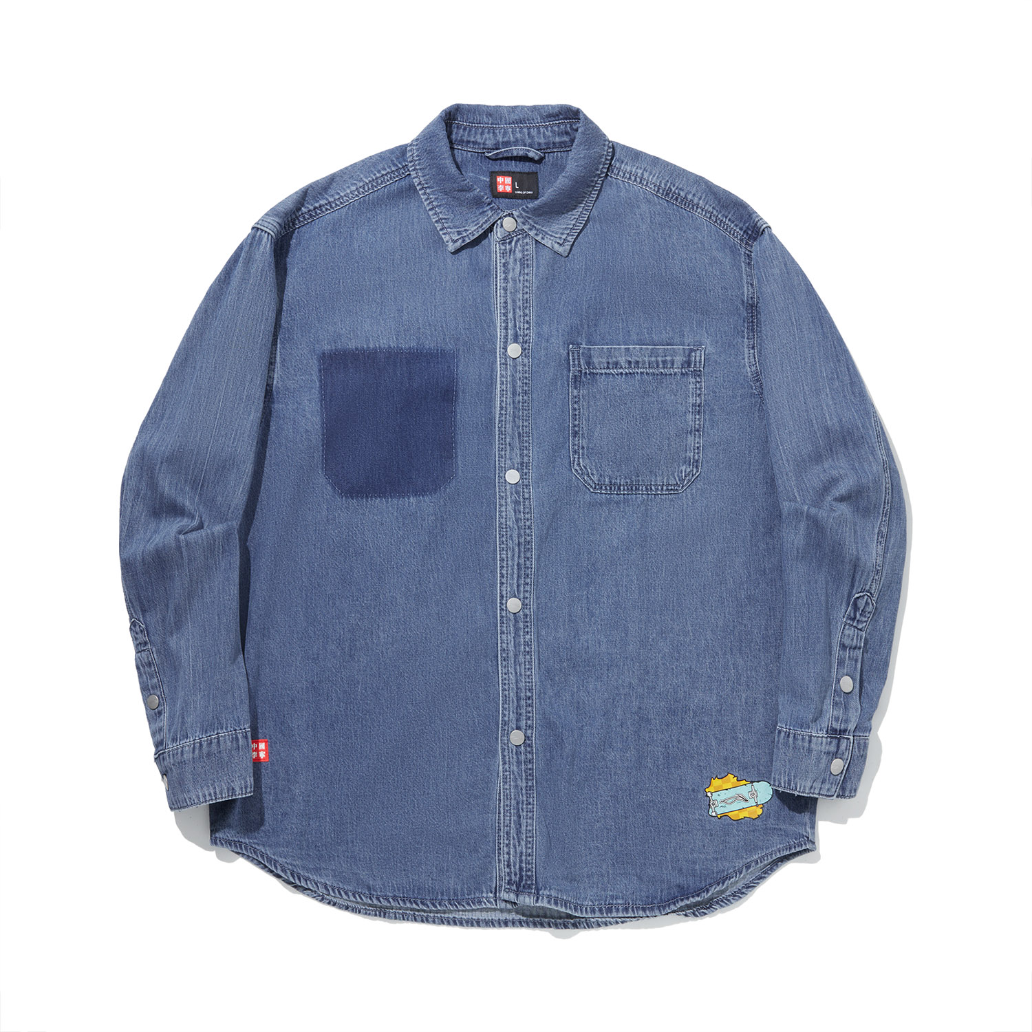 李宁秋季新款男子潮流百搭柔软舒适宽松水洗牛仔衬衫ASHU519