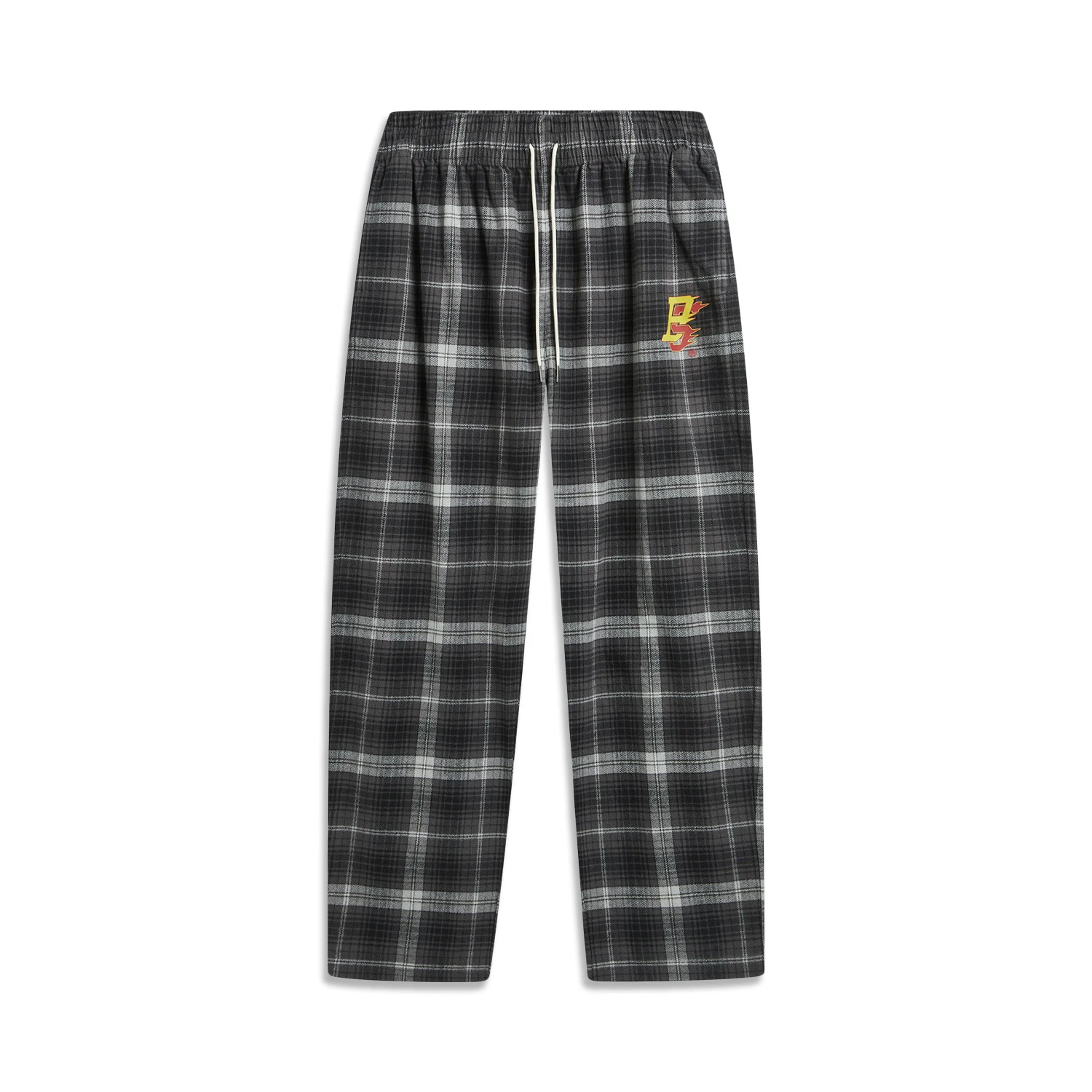 李宁男子运动裤2026春款潮流反伍宽松直筒棉质格子长裤子AKLW009