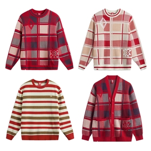 029 红色毛衣AMBV031 051 男子2025蛇年新款 李宁日进斗金编织衫