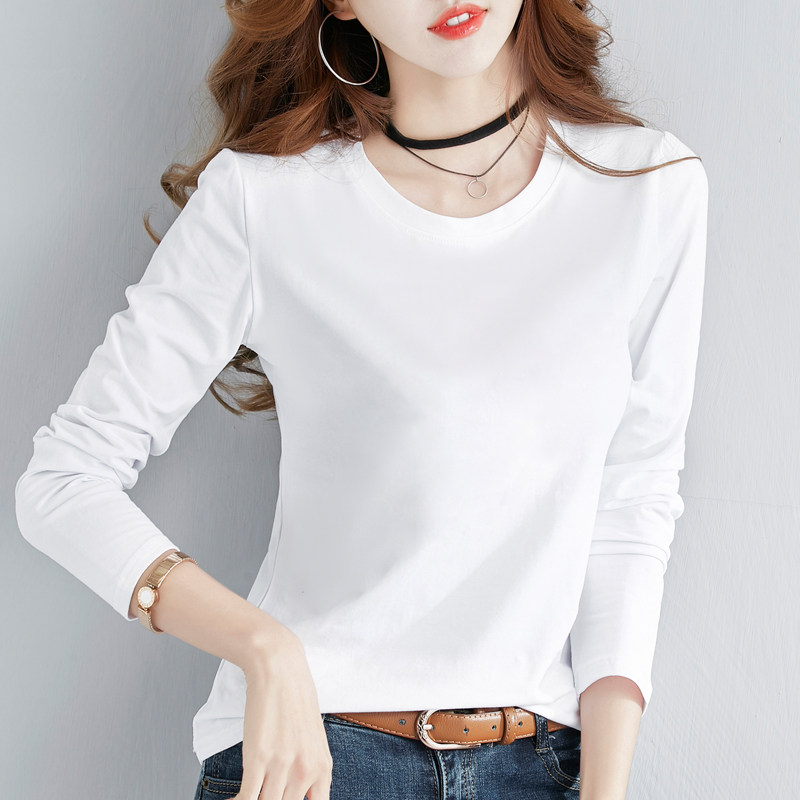 长袖t恤女韩版修身女装纯棉上衣2020新款夏秋装女士打底衫体桖白