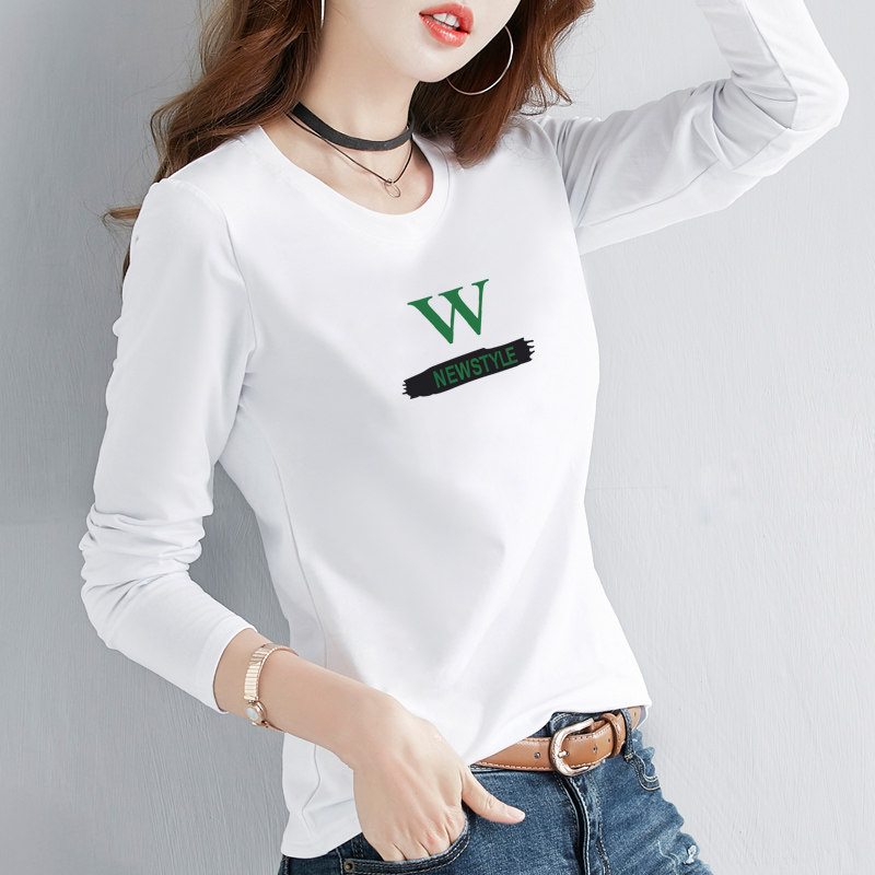 纯棉长袖t恤女2023年春秋新款修身白内搭洋气时尚打底衫早秋上衣