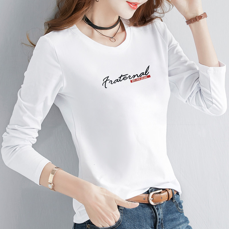 纯棉白色长袖t恤女士2025年新款上衣服打底衫内搭宽松春秋衣外穿