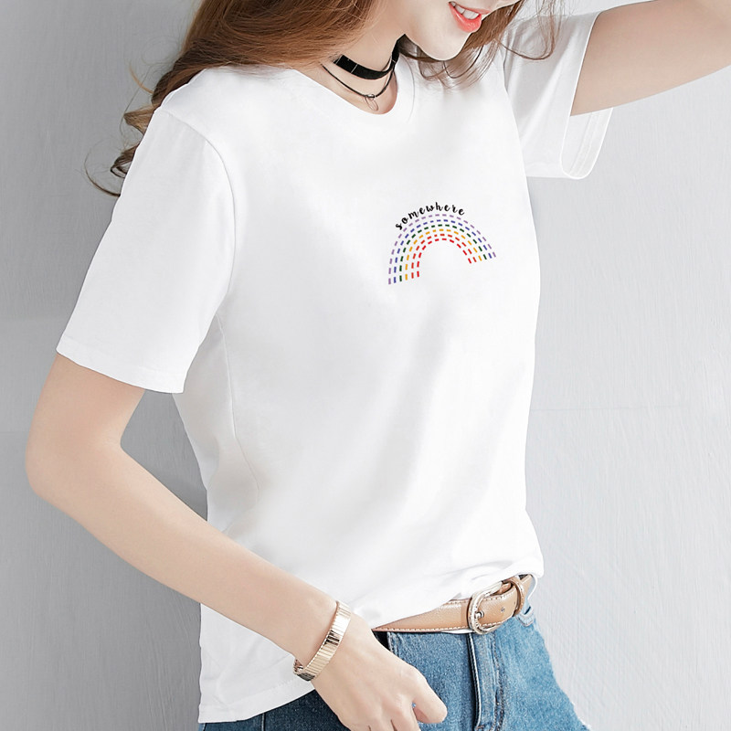 纯棉白色t恤女短袖体恤2025新款女装潮ins韩版宽松大码打底衫上衣