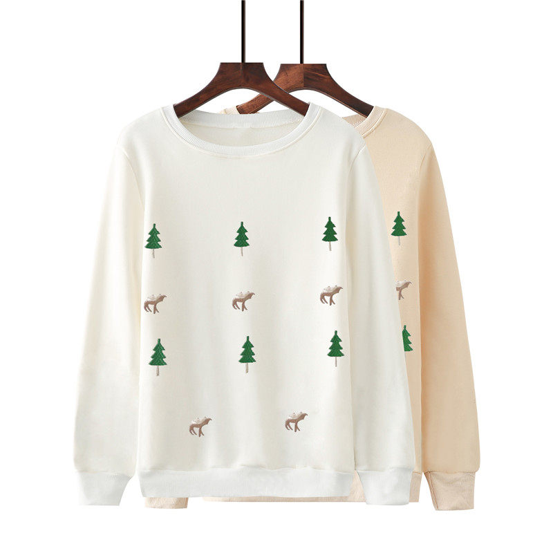 加绒打底衫女长袖2018新款加厚宽松韩版百搭保暖上衣刺绣秋冬t恤