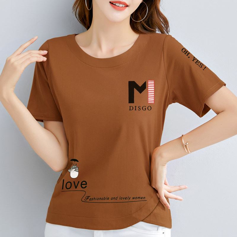 纯棉短袖t恤女夏季宽松遮肚子薄款洋气设计感中年妈妈装半袖上衣