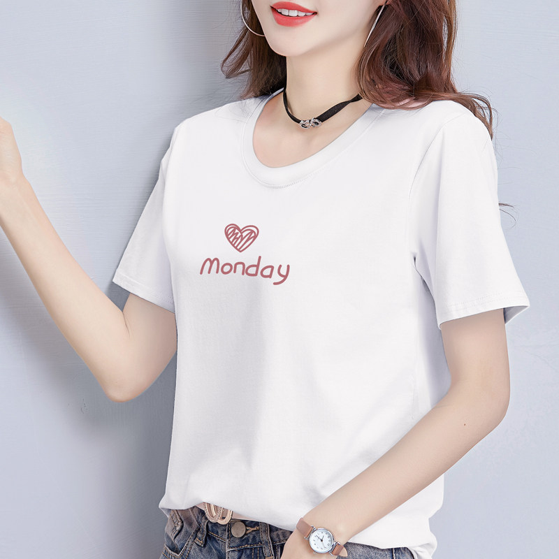 白色短袖t恤女纯棉2025夏季宽松圆领大码黑色上衣半袖打底ins洋气