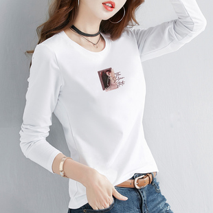 2025年春秋新款女装长袖t恤女白色薄款纯棉打底衫早秋装内搭上衣