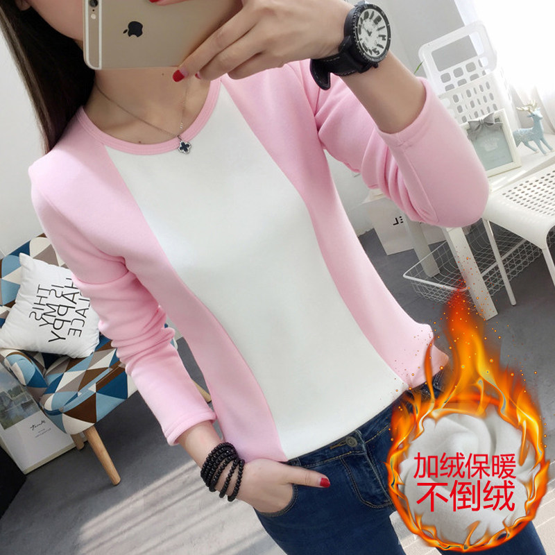 2018秋冬装大码装女装新款韩范短款款修身长袖t恤打底衫加厚加绒