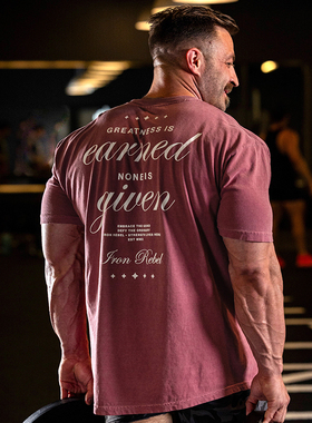 IR纯棉运动短袖男夏季圆领宽松美式印花健身半袖潮牌休闲健身T恤