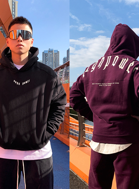 ORGN秋冬季连帽卫衣男美式潮牌运动保暖帽衫重磅加绒加厚宽松外套