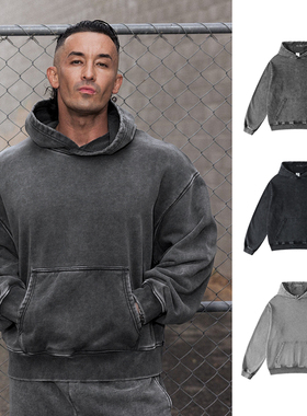 美式重磅水洗连帽卫衣男做旧纯棉运动保暖加厚复古潮牌大码套头衫