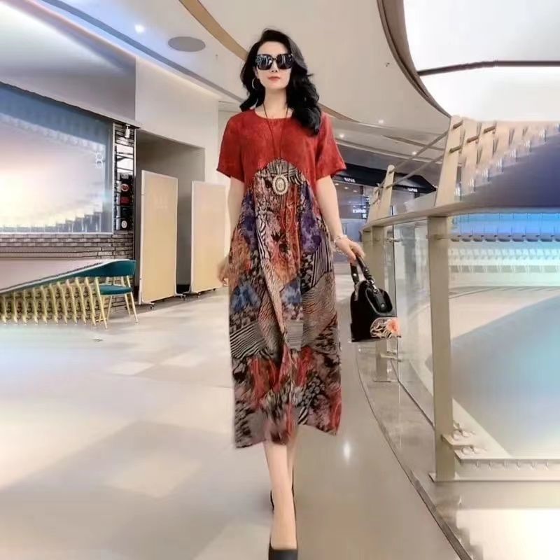 民族风大码真丝连衣裙女2024夏季新款时尚高端桑蚕丝显瘦宽松裙子