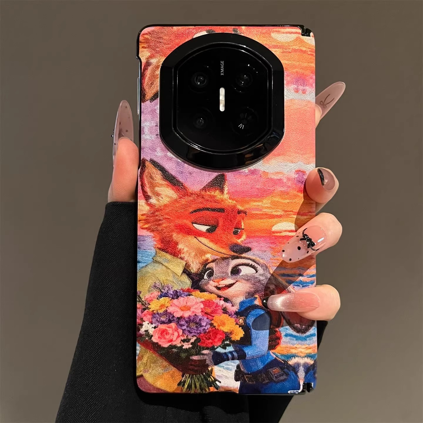 适用华为matex7手机壳折叠屏新款vivoxfold5油画鲜花朱迪尼克外壳x6壳膜一体全包防摔荣耀oppo卡通创意保护套