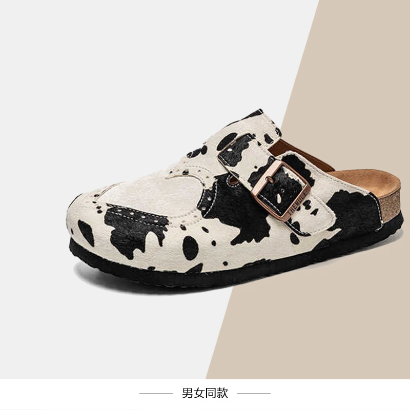 THEMULE马毛奶油色包头拖