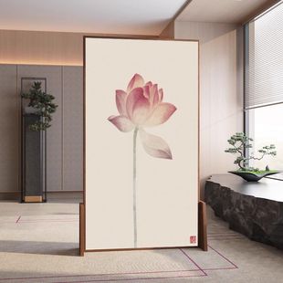 荷花屏风隔断客厅入户玄关遮挡可折叠移动现代简易高档座屏 新中式