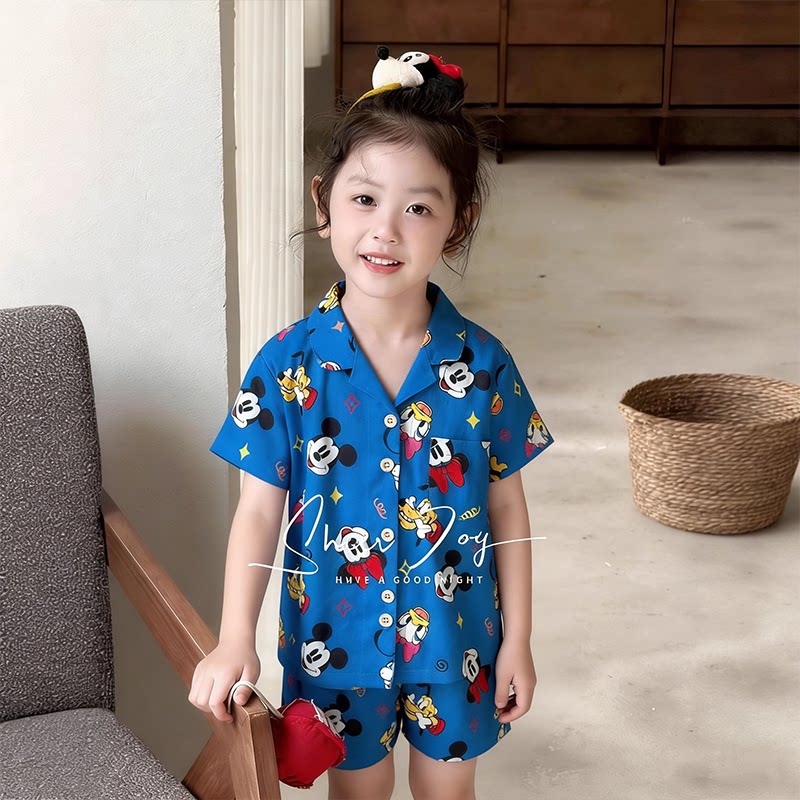 米奇卡通儿童家居服套装夏季男女童短袖短裤睡衣可外穿2026新款