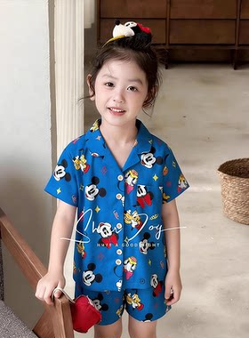 米奇卡通儿童家居服套装夏季男女童短袖短裤睡衣可外穿2026新款