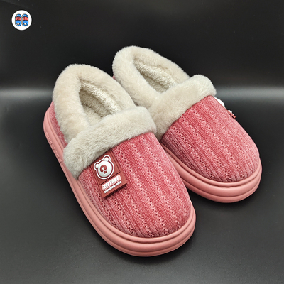 女款纯色包跟毛绒保暖棉拖鞋秋冬季居家厚底防滑包跟室内毛毛拖鞋