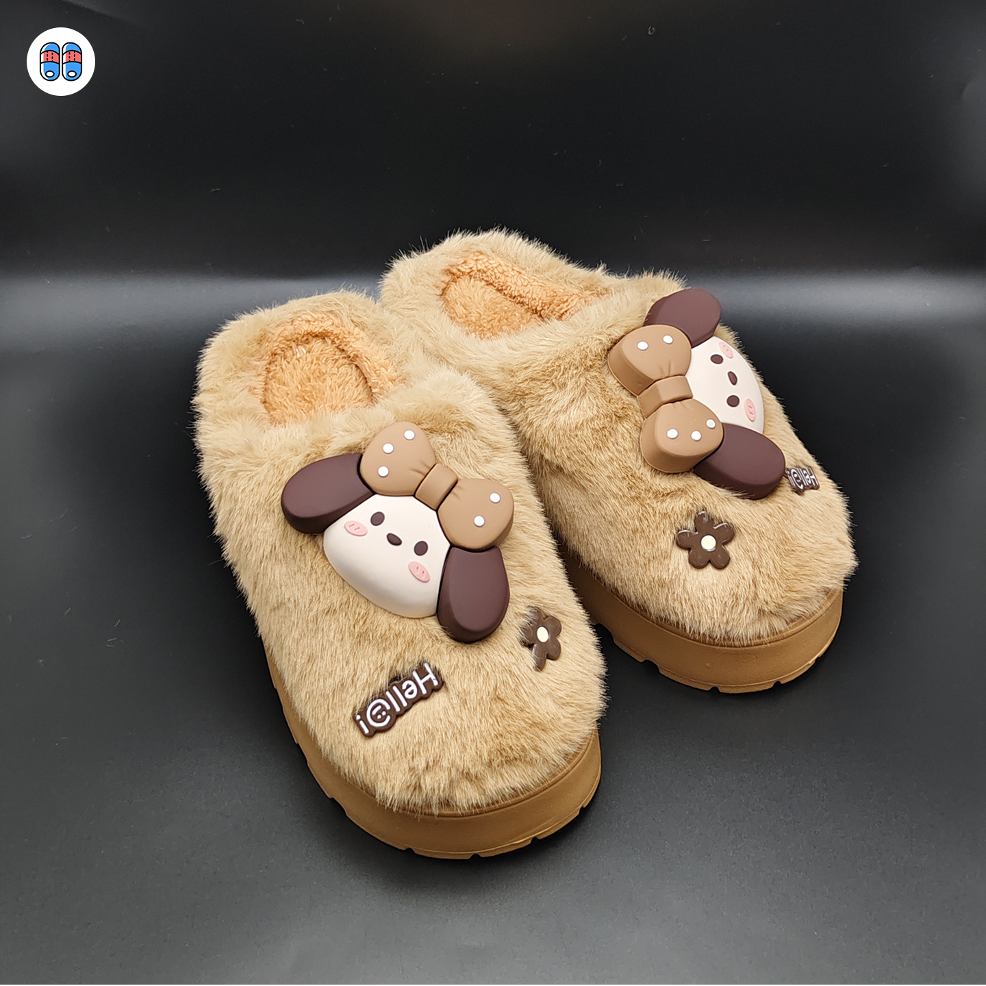 女款可爱女孩卡通毛绒棉拖鞋秋冬厚底加绒保暖居家室内防滑懒人鞋