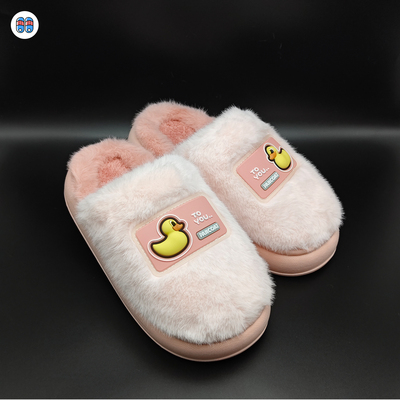 女款卡通小鸭厚底加厚加绒毛毛棉拖鞋秋冬居家室内保暖防滑懒人鞋