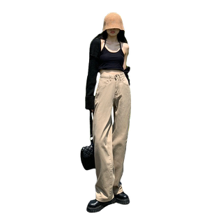 卡其色裤子女春秋2026年新款高腰显瘦梨形身材直筒阔腿休闲牛仔裤