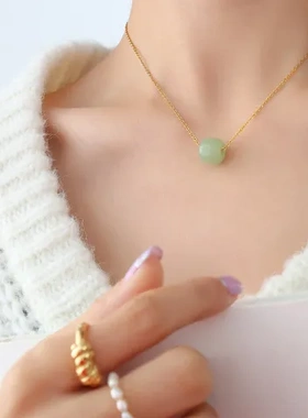 套装风格吊坠项链P123-E034饰品金手链Marka女18k法式钛钢和田玉